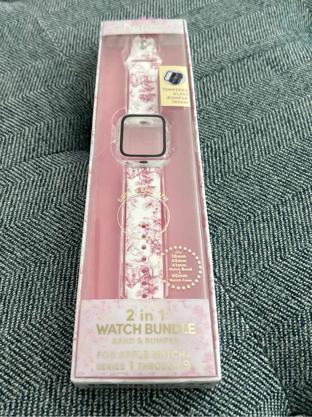 New Poppy Apple Watch Band & Bumper Pink & White Floral, series 1-9, New In Box